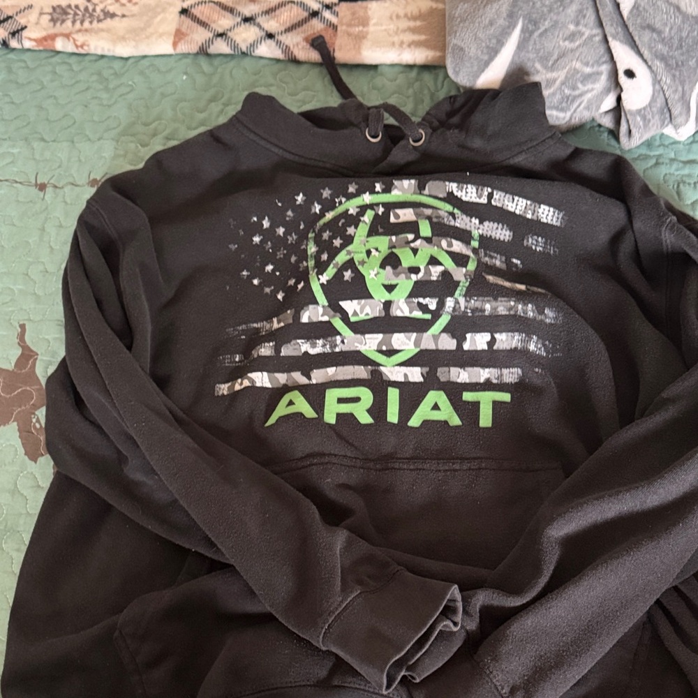 Ariat Black Hoodie with Green and Gray Accents